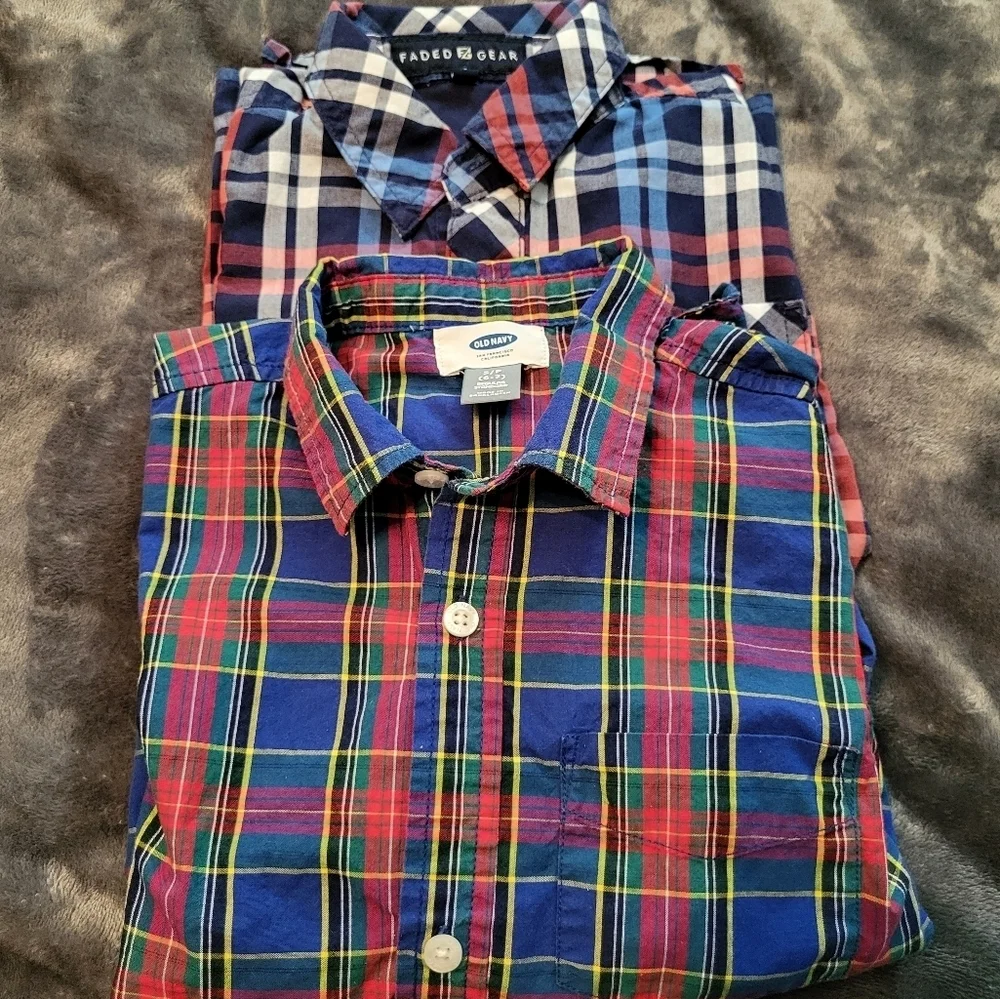 🩷 3/$15 Boys (S[6]) 2-piece Old Navy & Faded Gear Plaid Long Sleeve Shirts, EUC